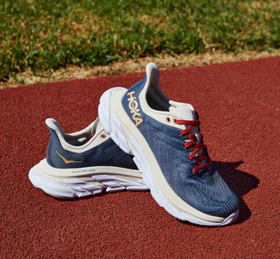 Hoka One One Mens Running Shoes - Clifton Edge - Blue/White - XLVU96170